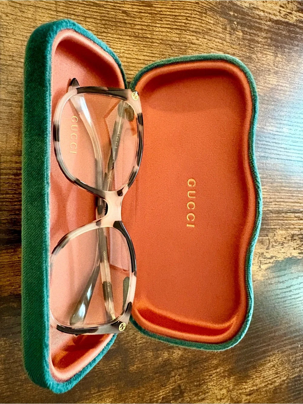 Gucci Acetate Eyeglass Frame with Green Velvet Orange Lined Case